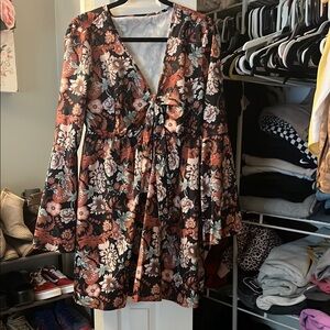 Floral Bell Sleeve Mini Dress
